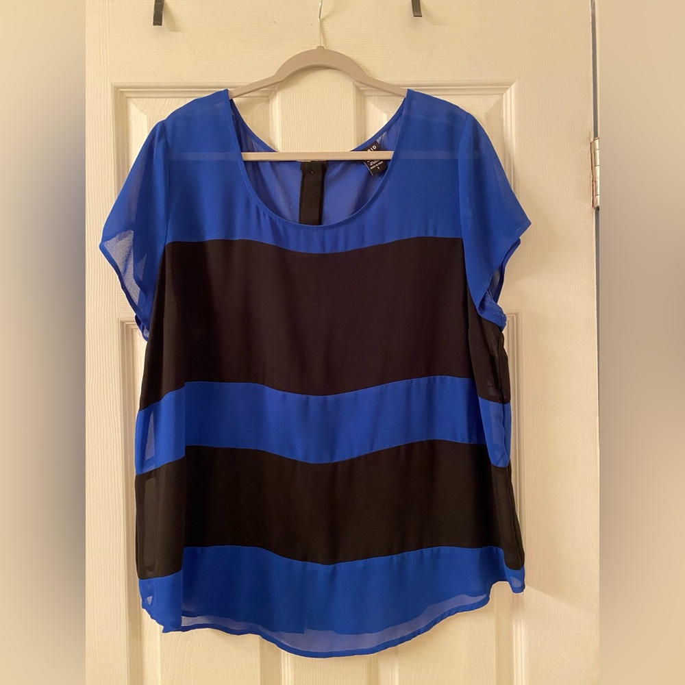 Torrid Blue and Black Boxy Cap Sleeve Blouse